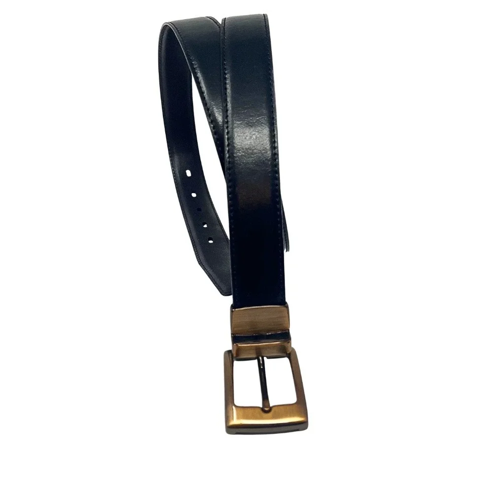Genuine Leather Black Dress Belt 40x100 Antique Brass Buckle 1